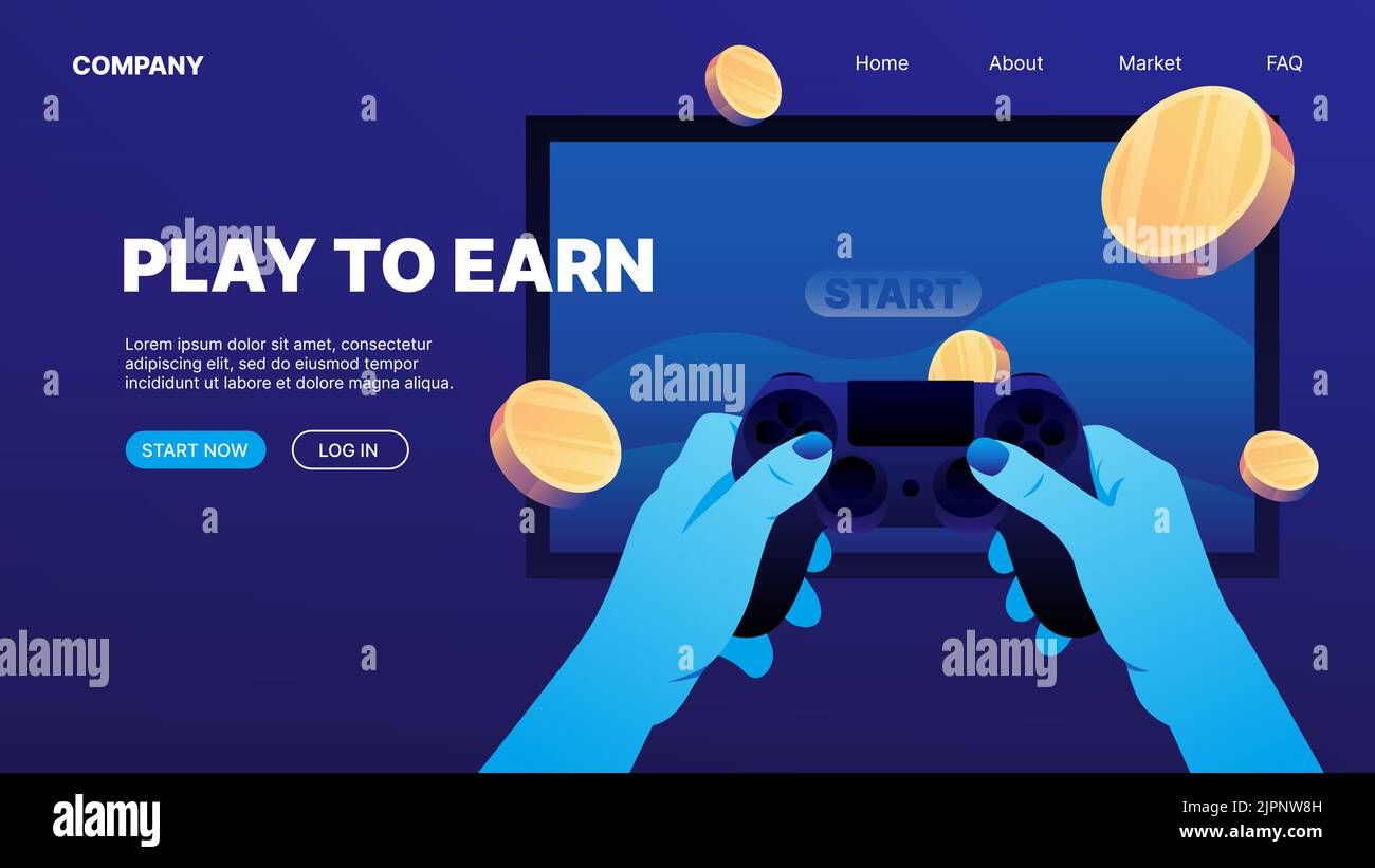 Earn Web Play to Earn Website Landing Page Template. Vector illustration Stock ...