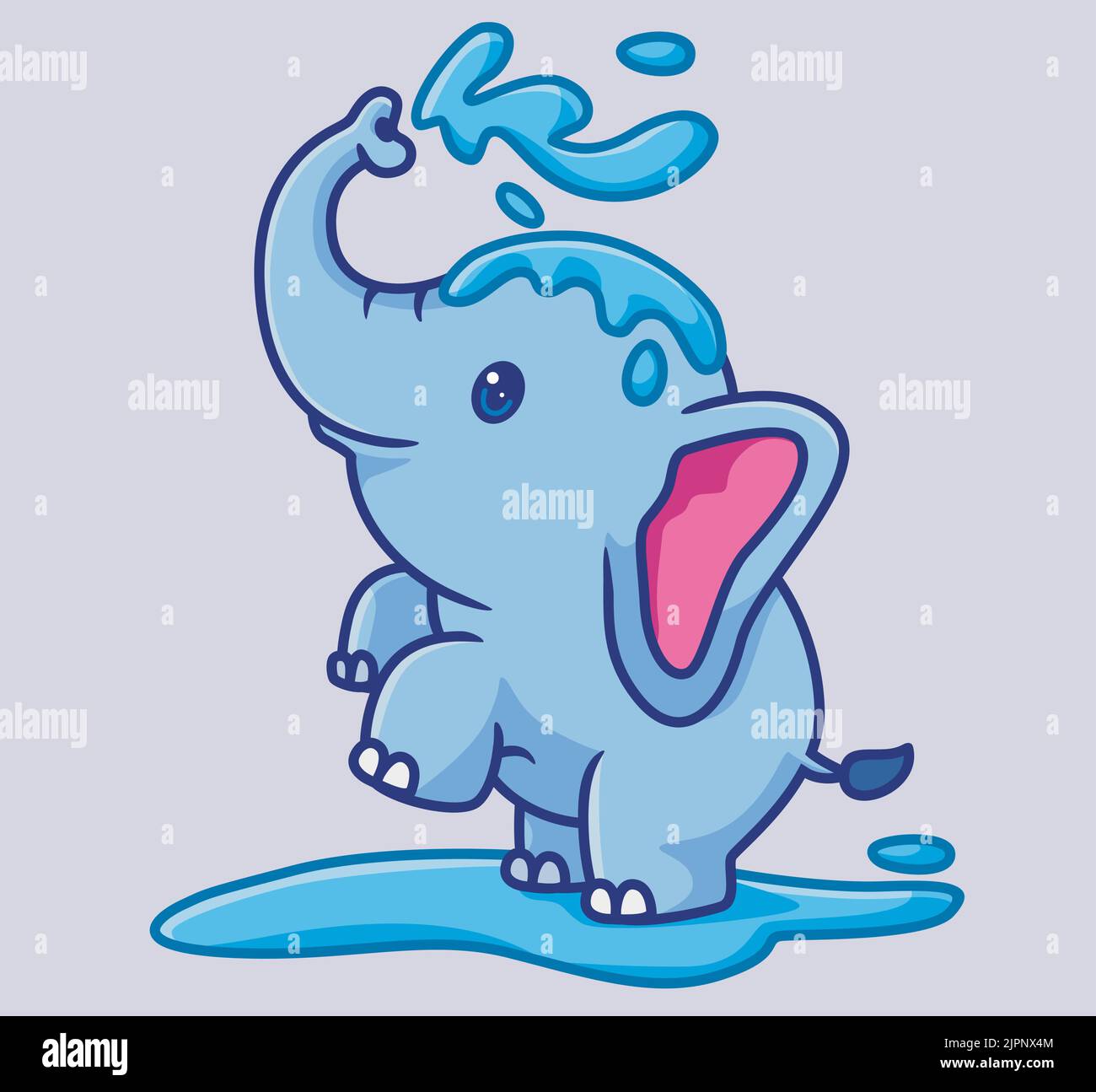 cute elephant bathing spray water from his trunk. isolated cartoon animal illustration. Flat Style Sticker Icon Design Premium Logo vector. Mascot Cha Stock Vector
