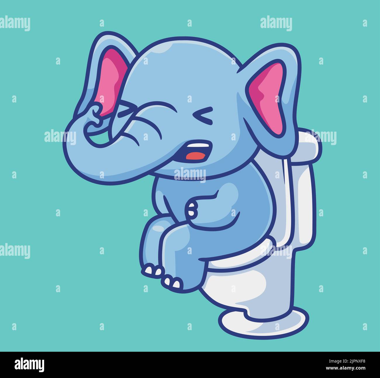 cute elephant kid on toilet. isolated cartoon animal illustration. Flat Style Sticker Icon Design Premium Logo vector. Mascot Character Stock Vector