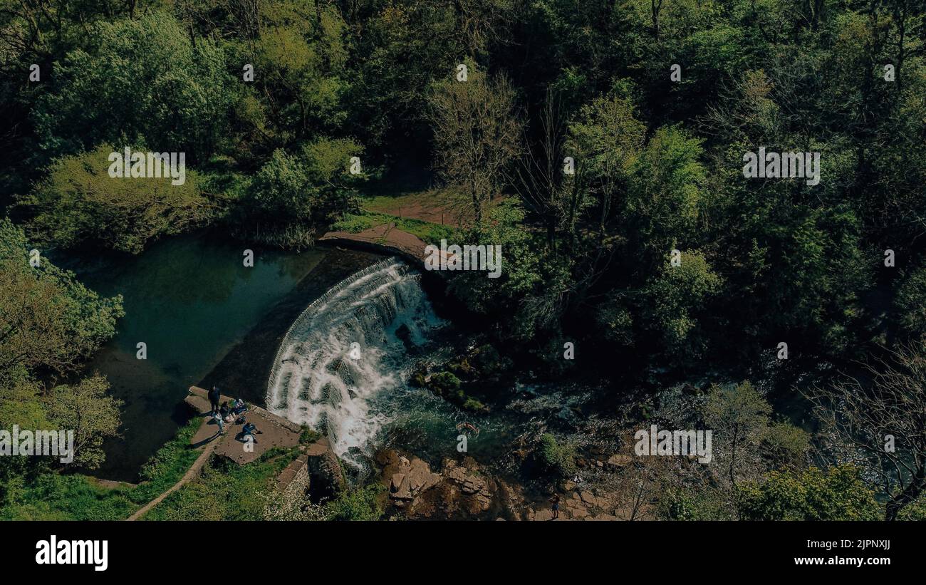 An aerial shot of the Monsal Head Waterfall Stock Photo Alamy