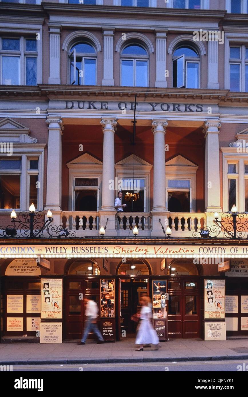 Front exterior view of the entrance to THE DUKE OF YORK'S THEATRE, LONDON. Hannah Gordon 'Shirley Valentine'. 1989 Stock Photo
