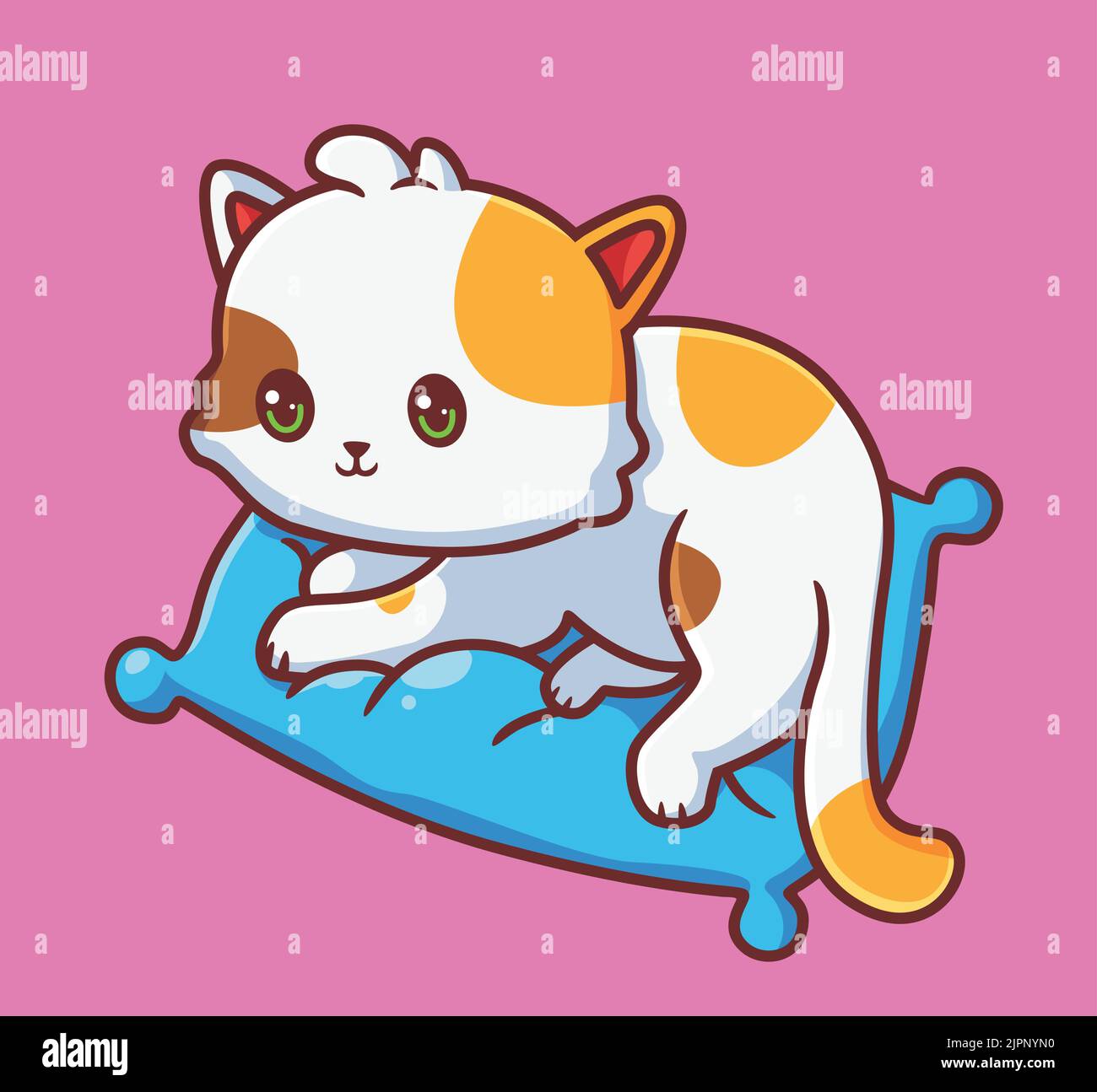 Cute Cat Playing On Pillow Cartoon Vector Icon Illustration