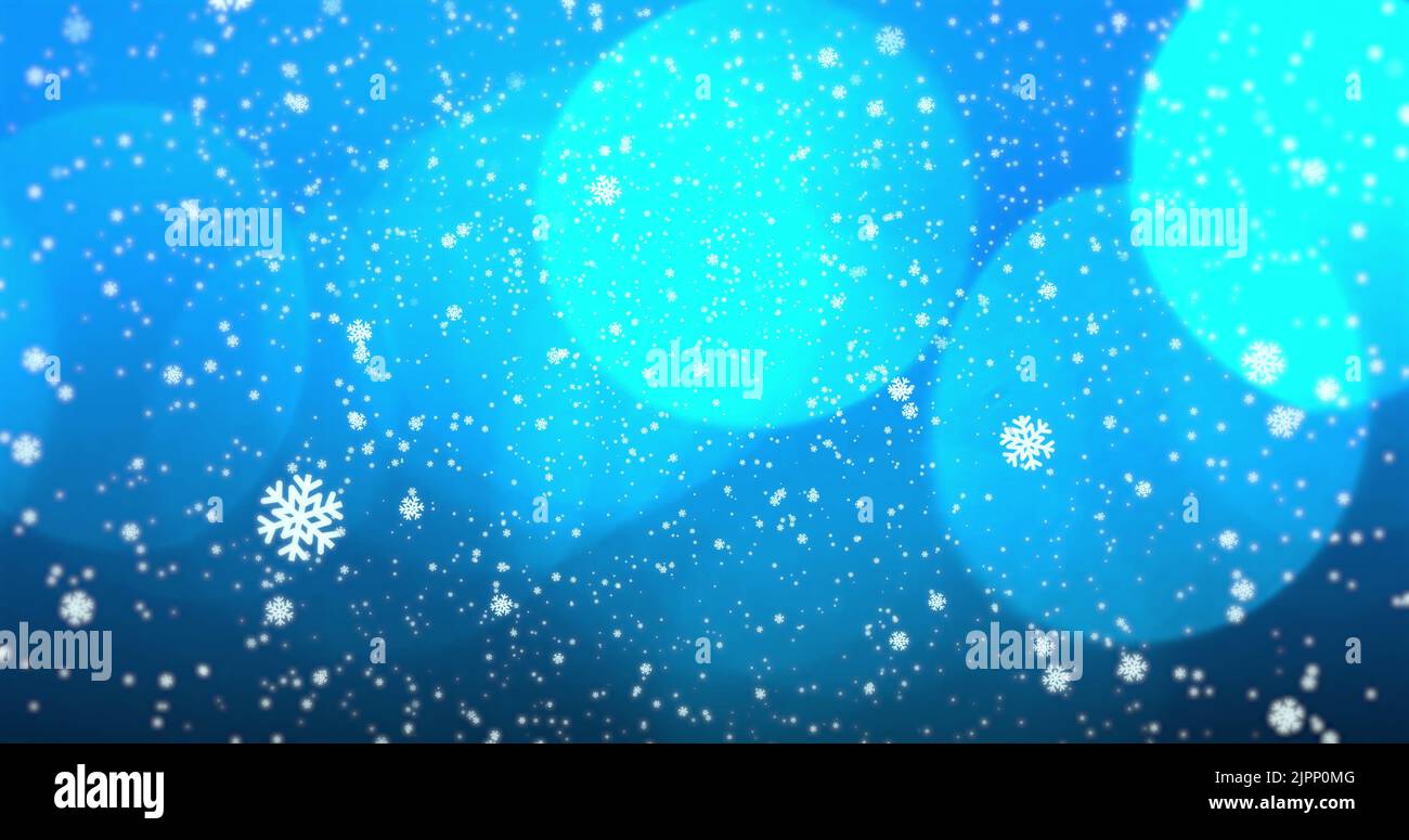 Image of snowflakes falling and spot lights on blue background Stock ...