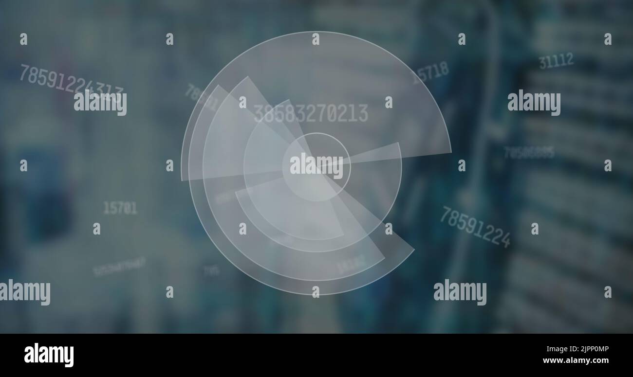 Image of scope scanning and numbers changing over computer server Stock Photo