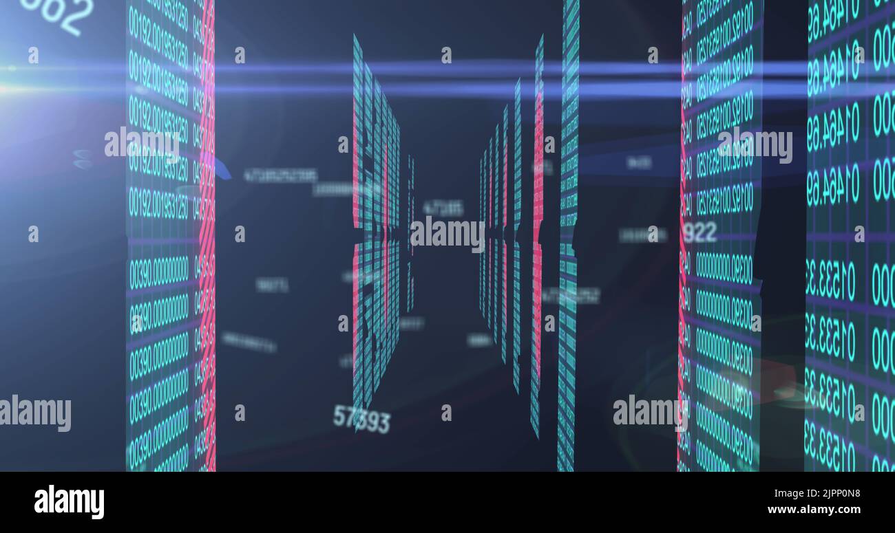 Image of numbers changing over data processing on computer servers Stock Photo