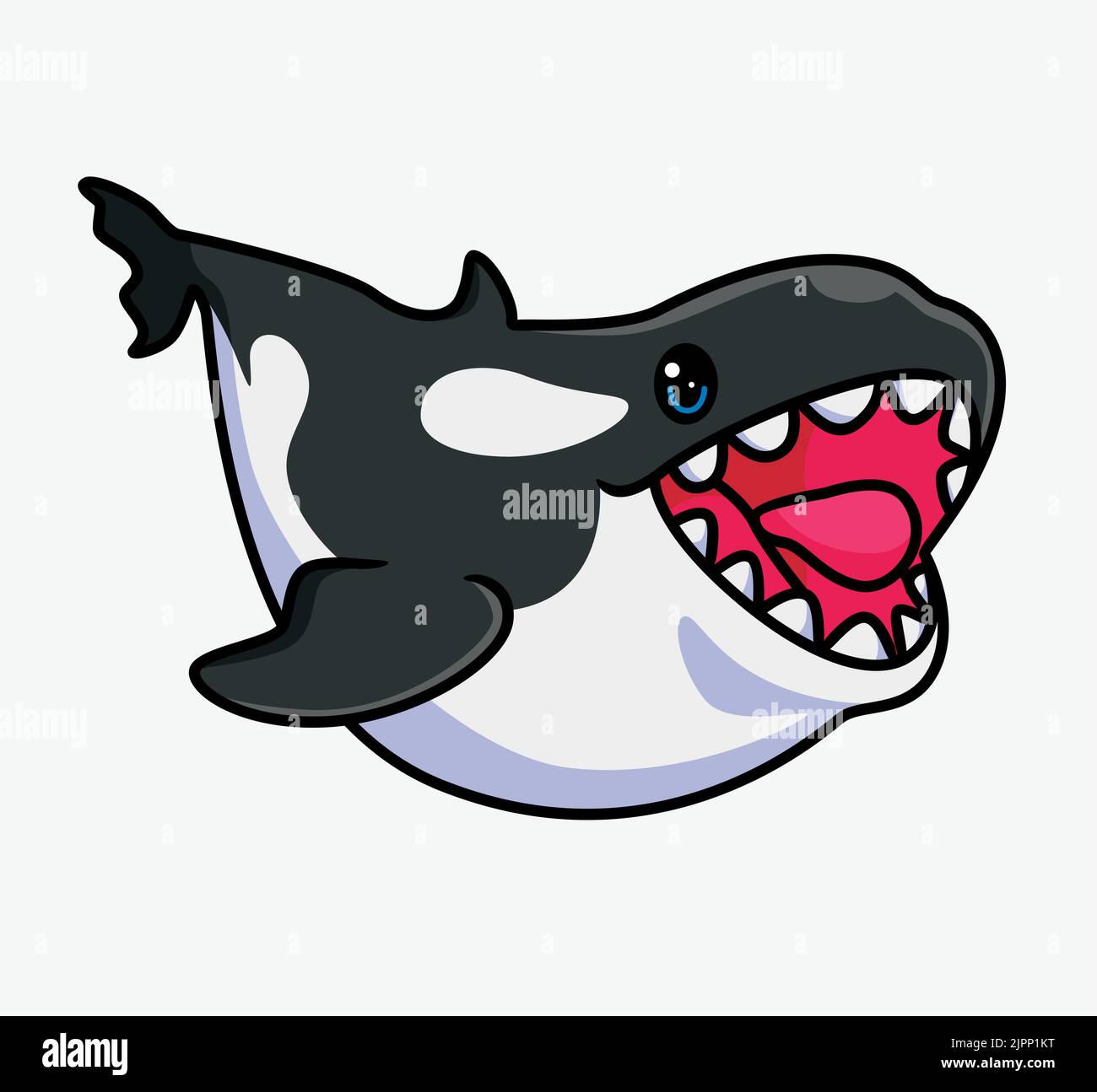 cute killer whale hunting. isolated cartoon animal illustration. Flat Style Sticker Icon Design Premium Logo vector. Mascot Character Stock Vector