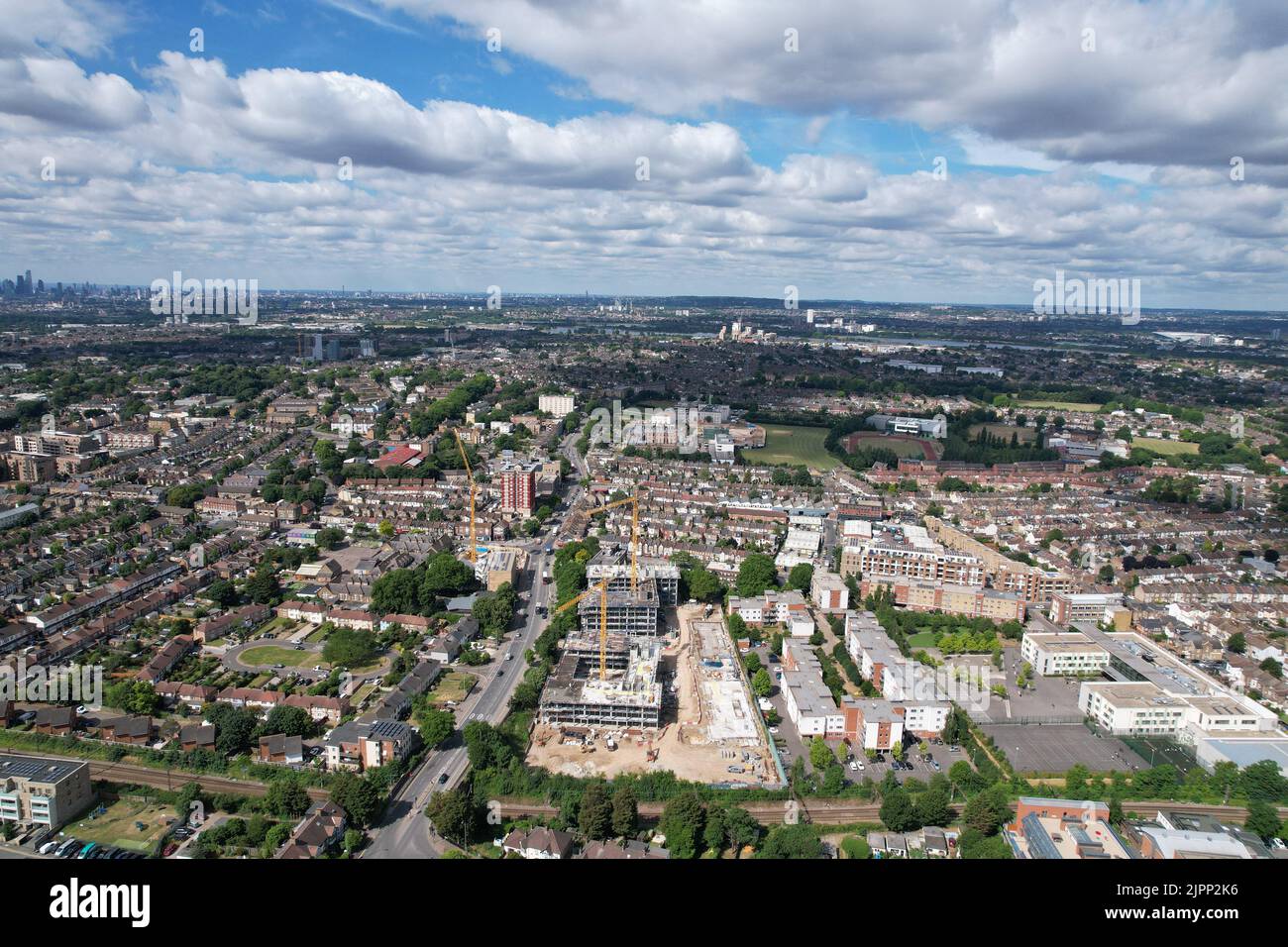 Walthamstow London borough UK drone aerial view summer Stock Photo