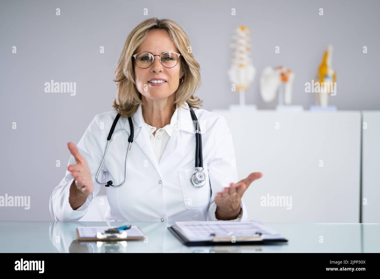 Woman Physician Doctor Video Conference Call Portrait Stock Photo