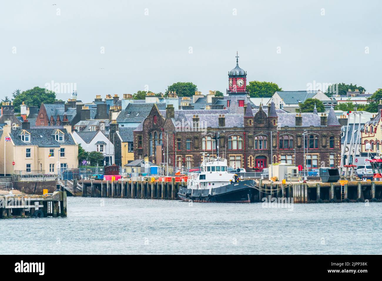 STORNOWAY, ISLE OF LEWIS, SCOTLAND, AUGUST 07, 2022 View of harbour in