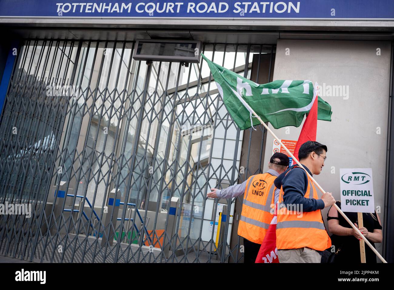 An RMT union picket line outside Tottenham Court Road underground