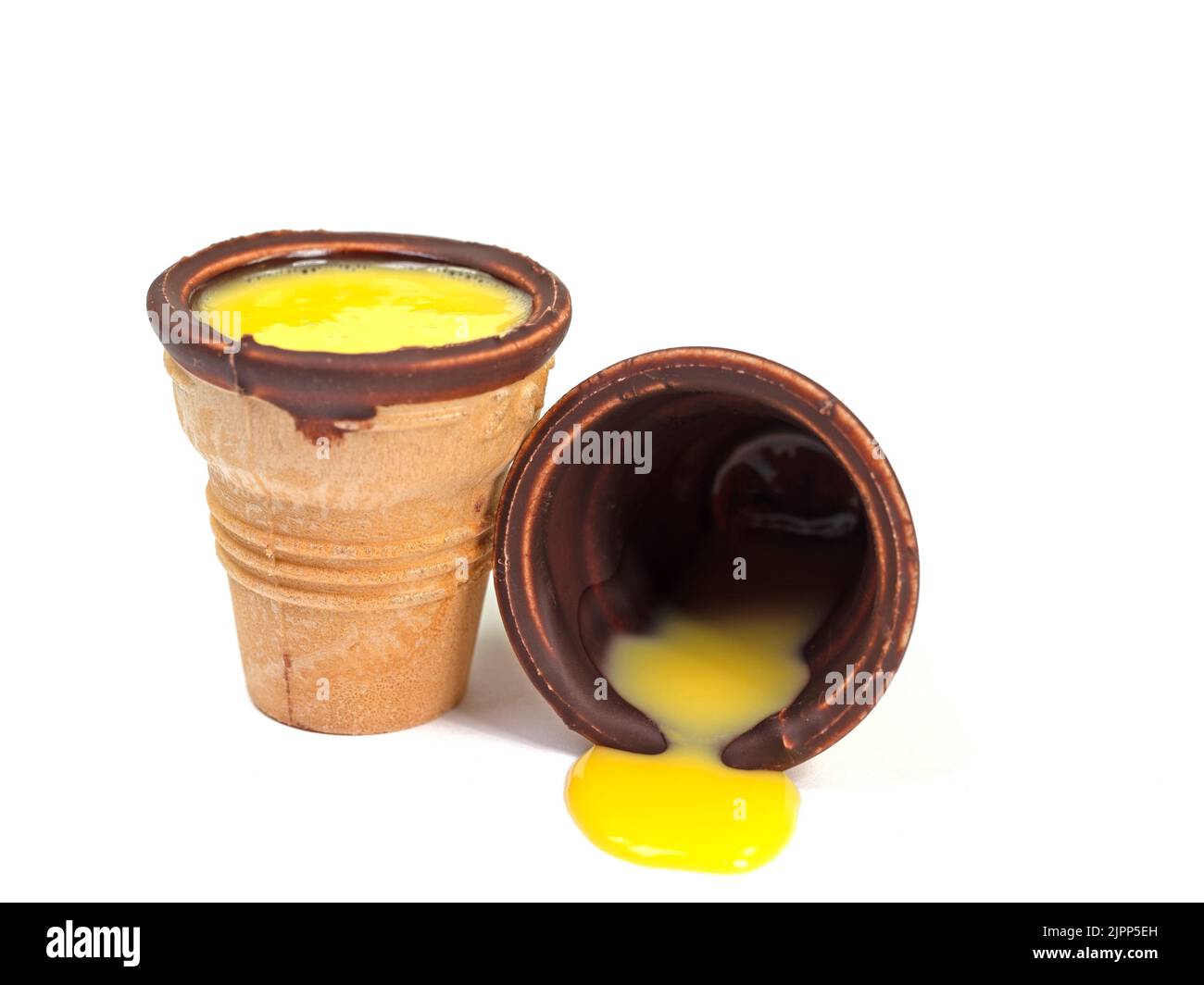 Eggnog in a waffle cup against a white background Stock Photo