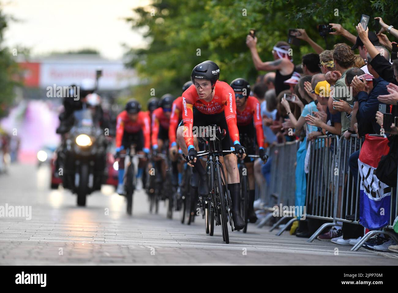 Bahrain Victorious riders pictured in action during the first stage of ...