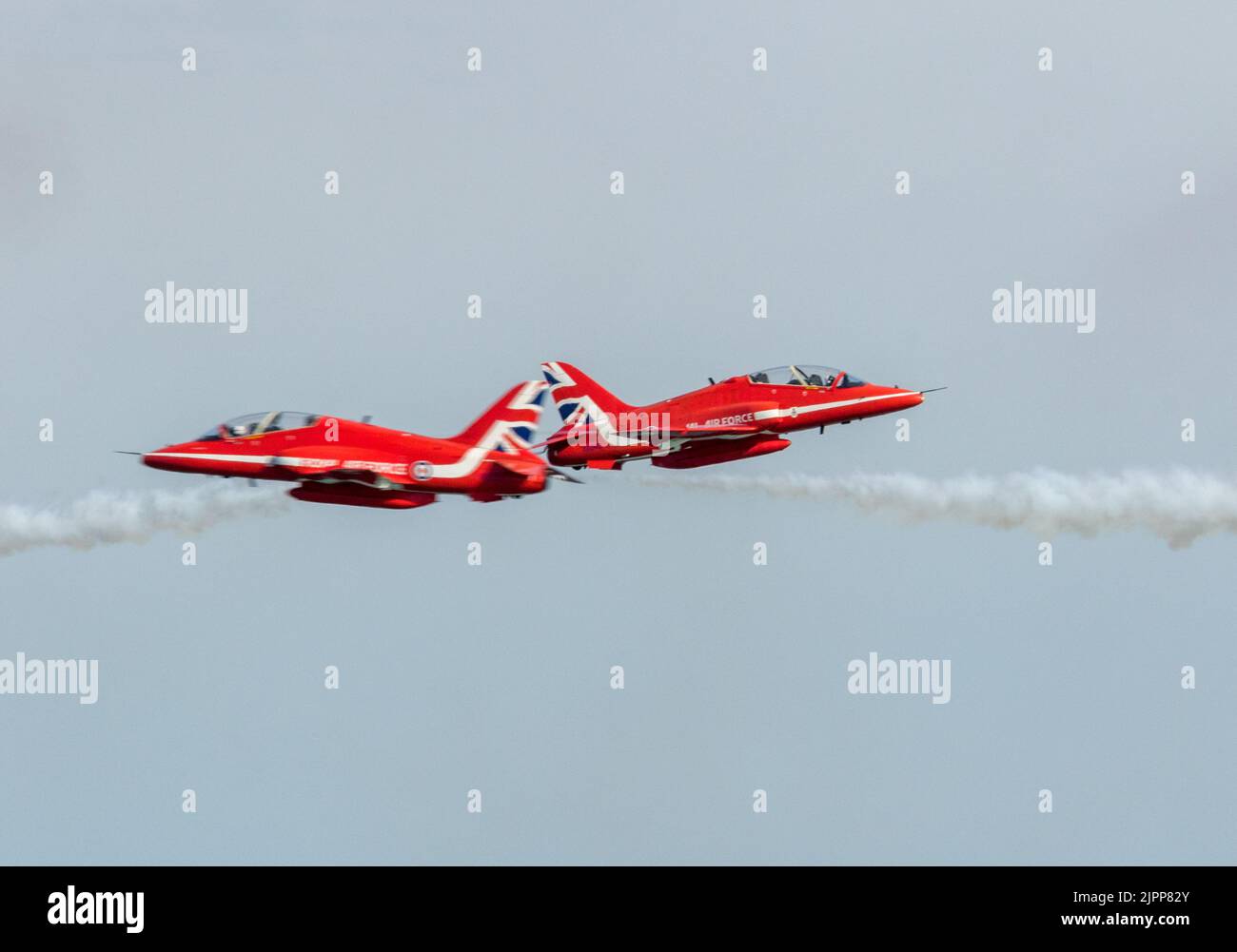 Eastbourne, UK. 19th Aug, 2022. After 2 years of absence the largest free airshow in the UK returns to this popular seaside town. The world famous Red Arrows and Battle of Britain memorial flight take part throughout the four day event Stock Photo