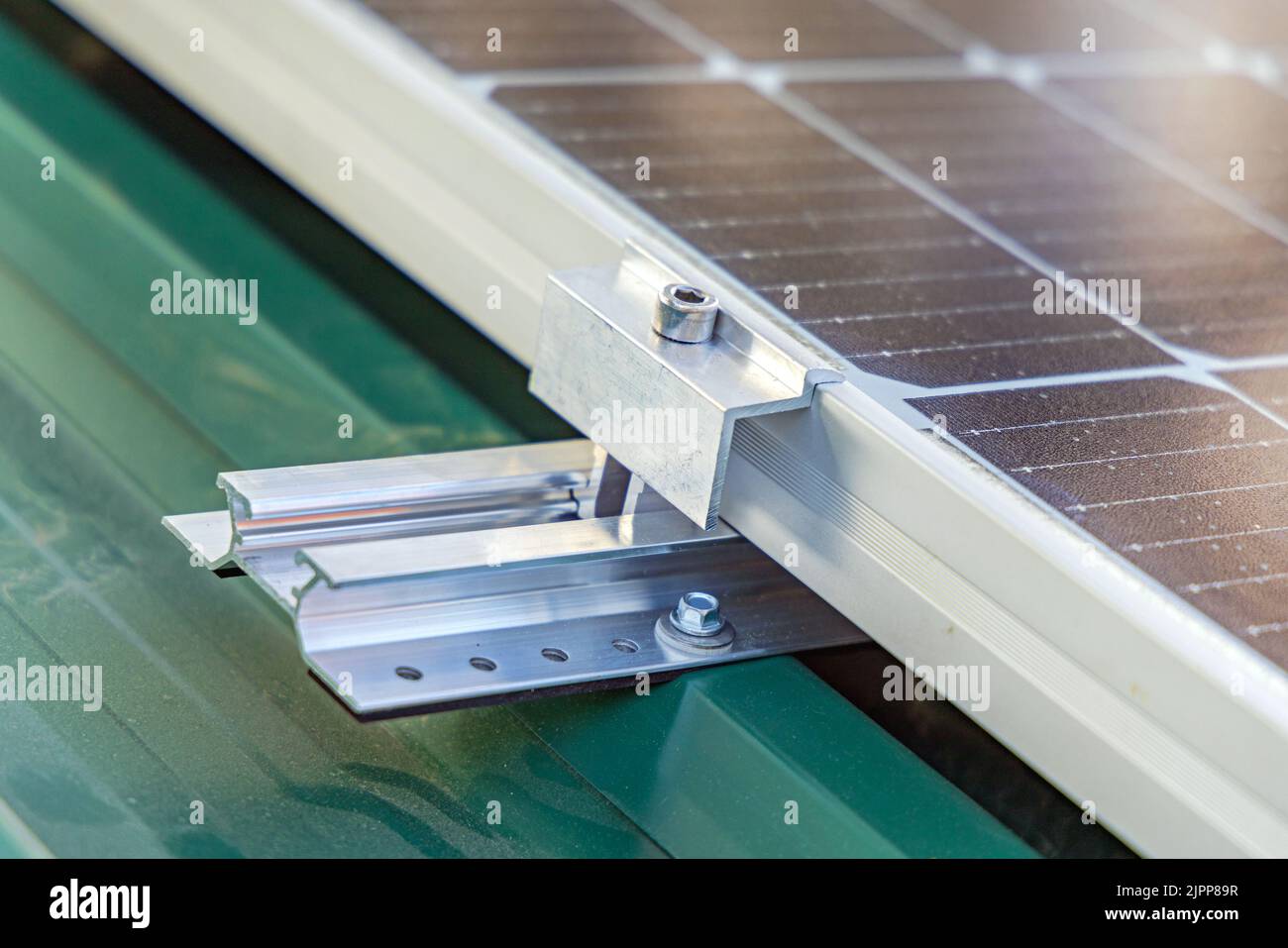 Solar Panel Holder Mounting Bracket at Corrugated Roof Stock Photo Alamy