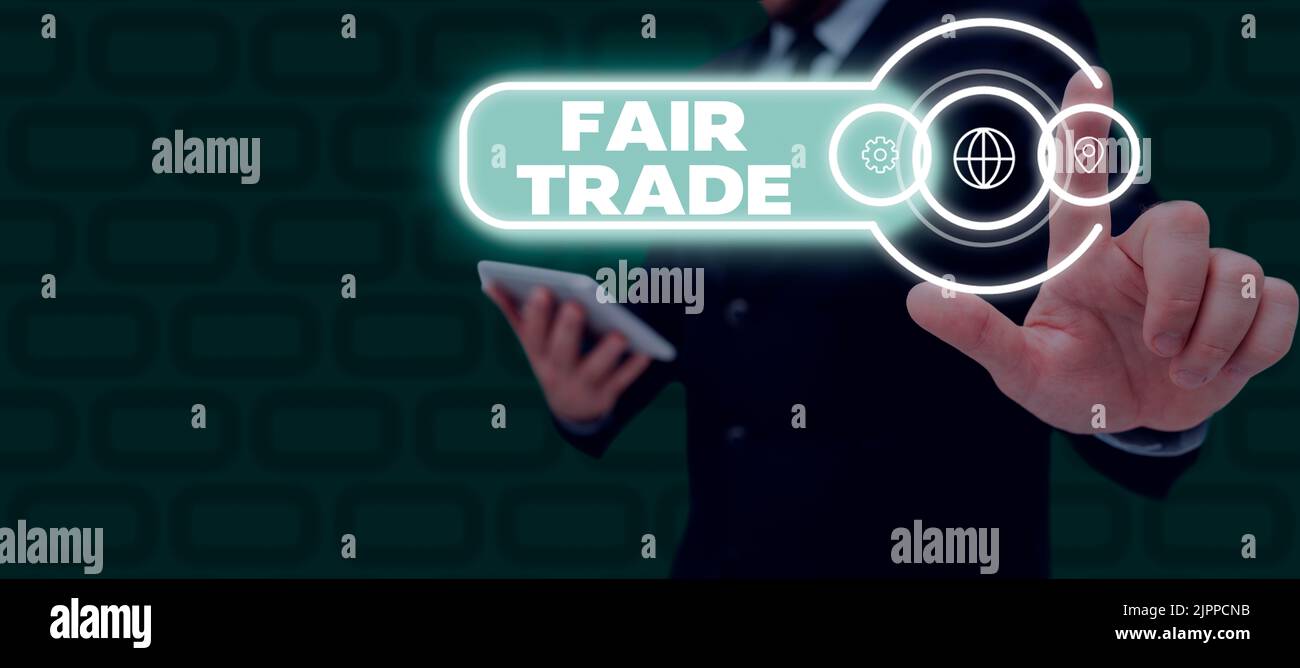 Conceptual caption Fair Trade, Business idea Small increase by a ...