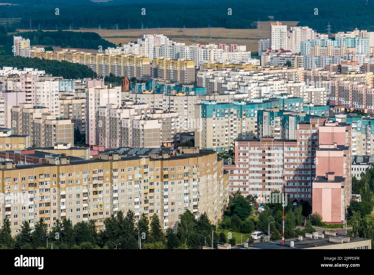 Pan View High Rise aerial panoramic view of the residential area of high-rise buildings ...