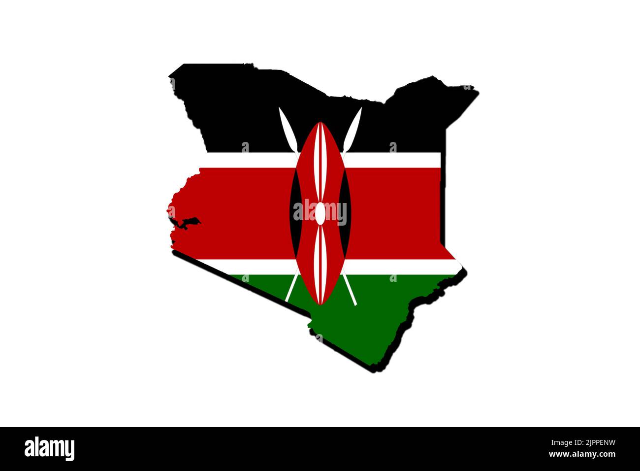 Silhouette of the map of Kenya with its flag Stock Photo