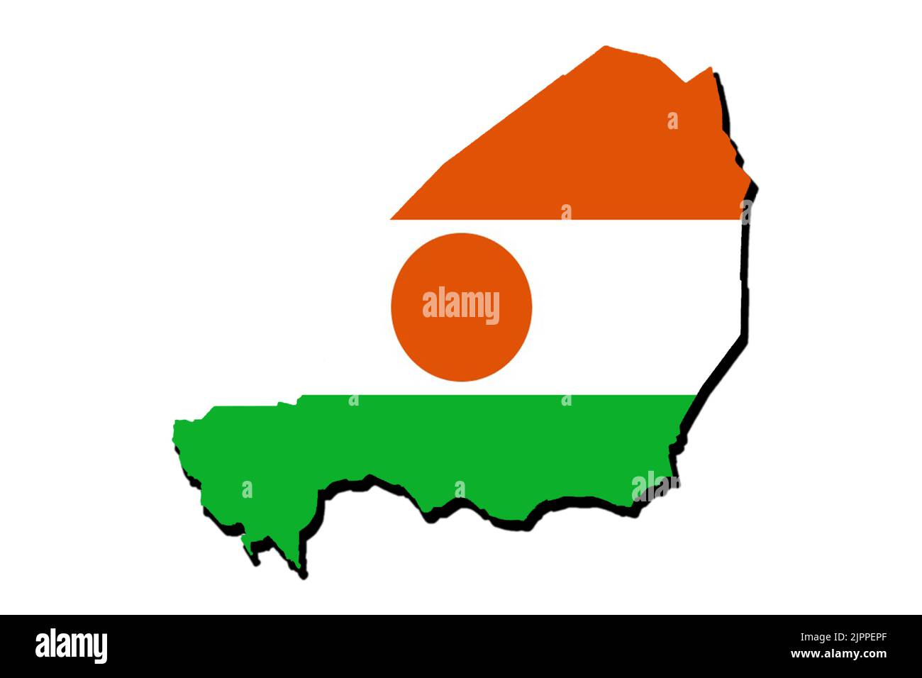 Silhouette of the map of Niger with its flag Stock Photo