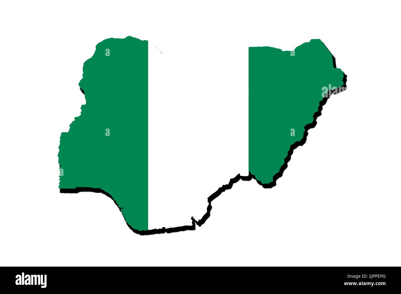 Silhouette of the map of Nigeria with its flag Stock Photo