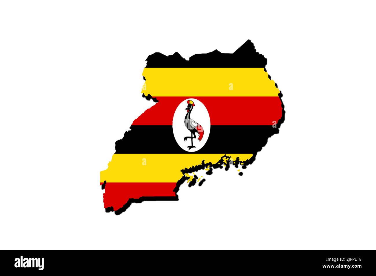 Silhouette of the map of Uganda with its flag Stock Photo