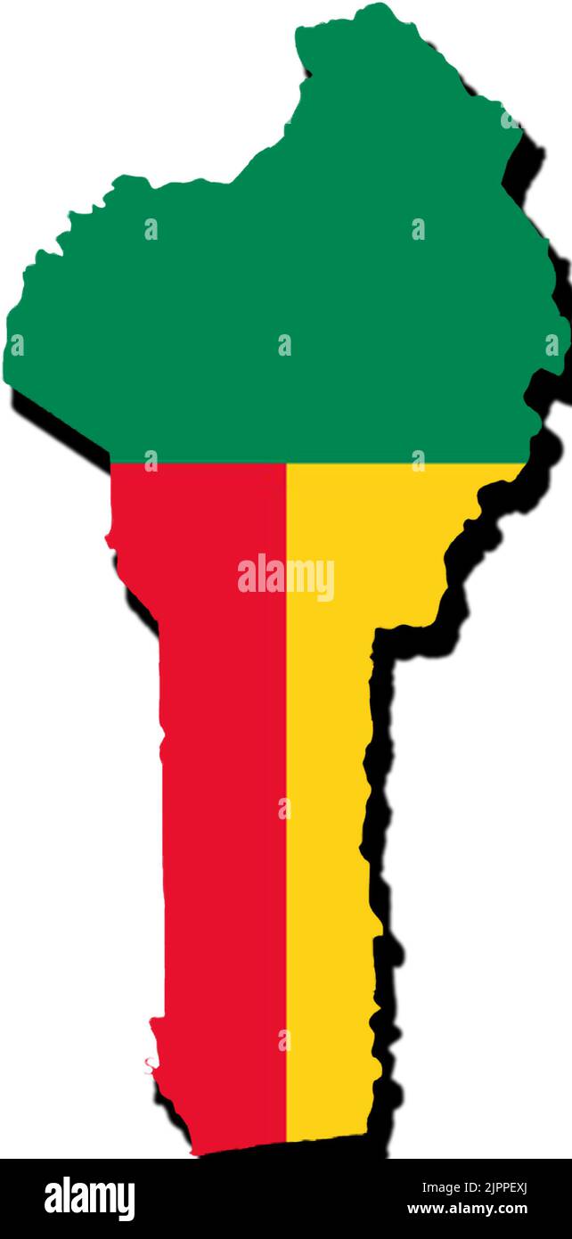 Silhouette of the map of Benin with its flag Stock Photo