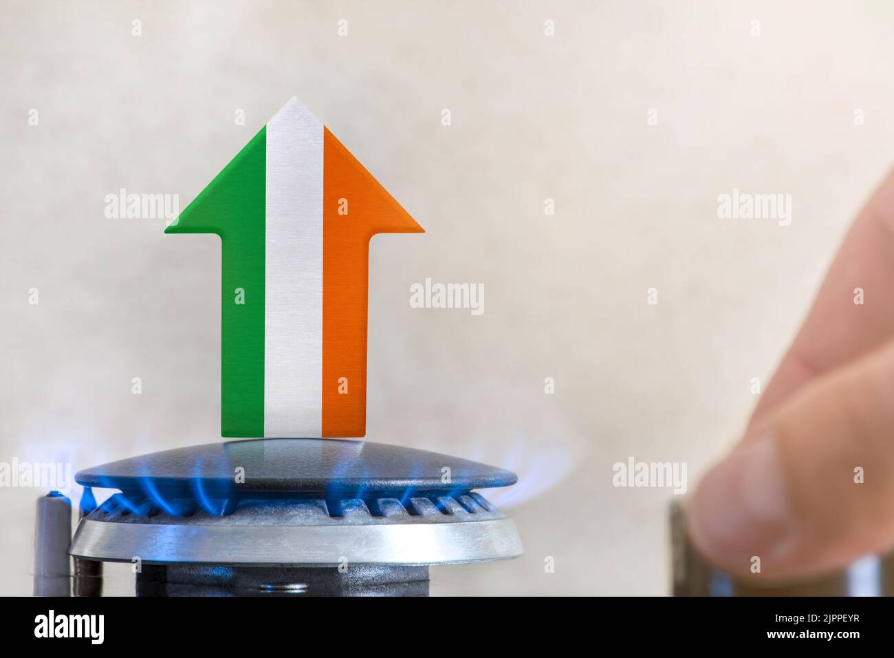 Gas price. Rise in gas prices in Ireland. A burner with a flame and an