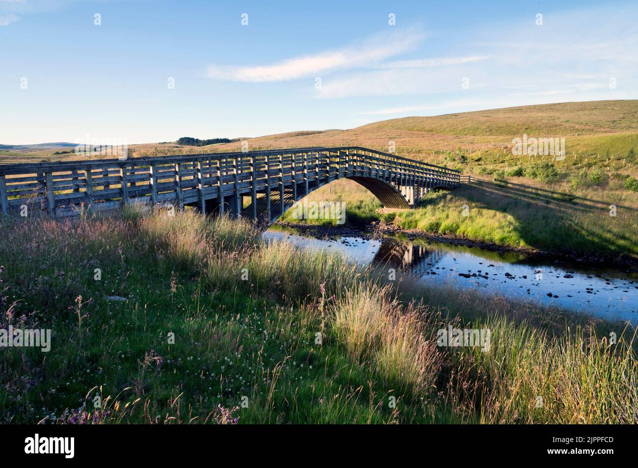 The award-winning Far Moor Bridge which carries the Pennine Bridleway over the River Ribble, Selside, Ribblesdale, Yorkshire Dales National Park, UK. Stock Photo