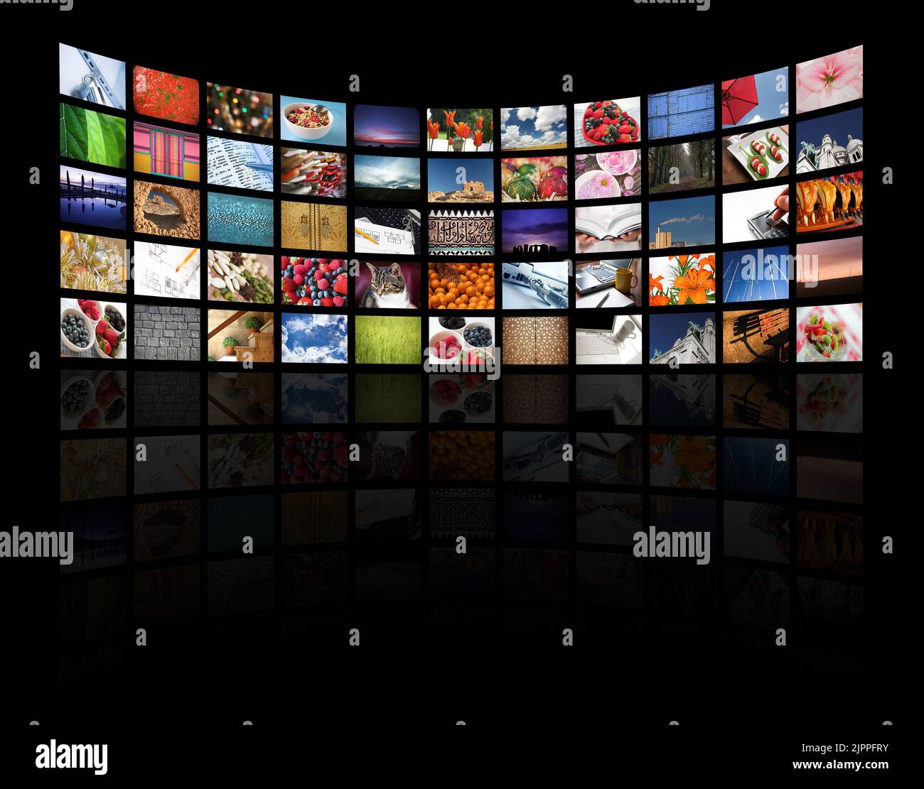 Multiple screens displaying different images/information on black - all images © Daniel Gilbey Stock Photo