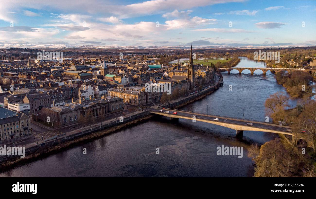 An aerial view of the city Perth in Scotland Stock Photo