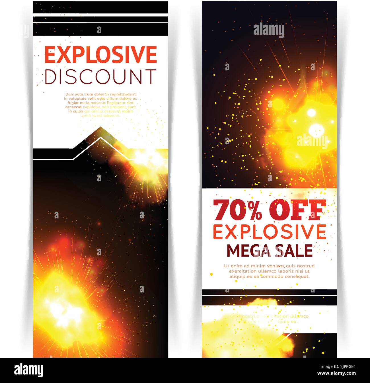 Sale vertical banner set with realistic fire explosion images isolated vector illustration Stock Vector