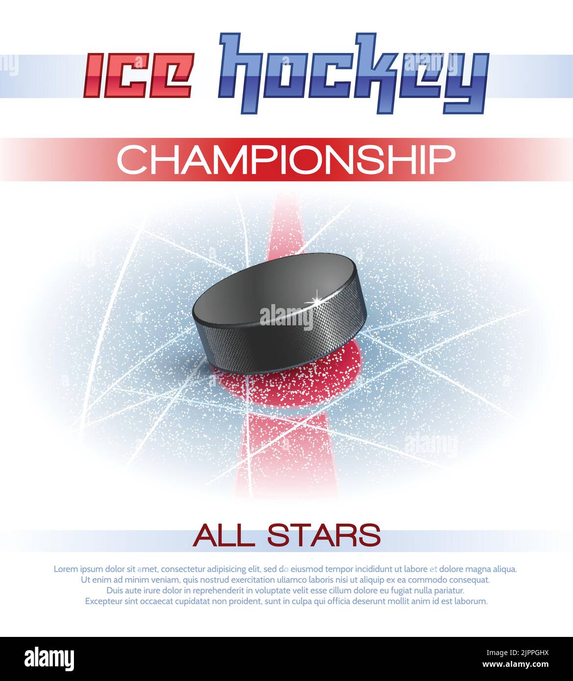 Ice hockey sport championship promo poster with realistic puck vector illustration Stock Vector