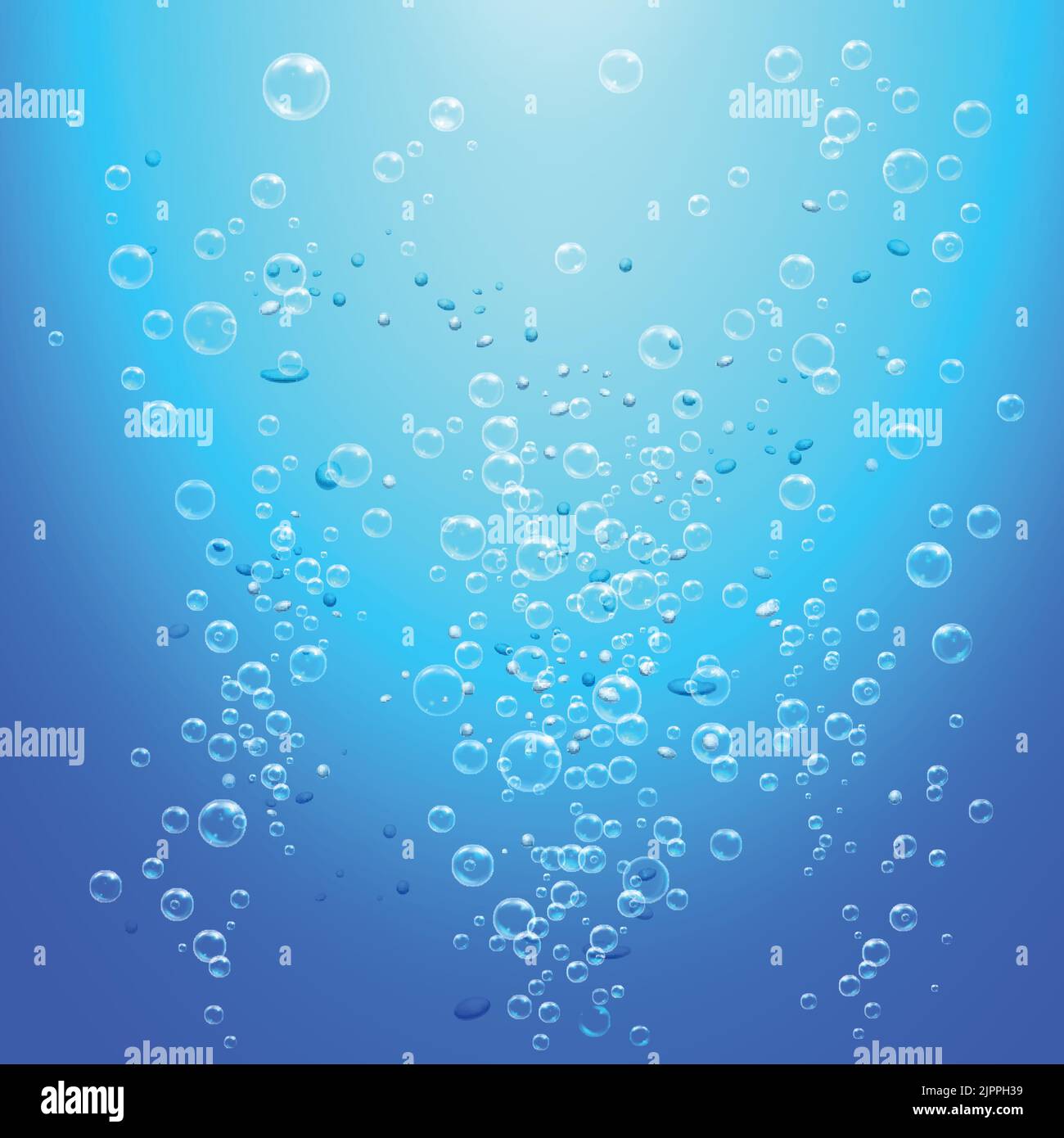 Realistic pure transparent water bubbles on blue background vector illustration Stock Vector