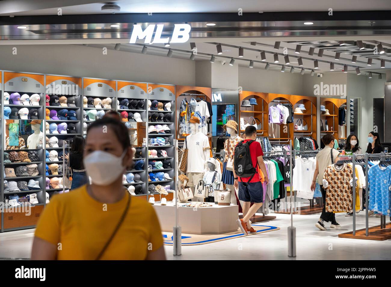 Shoppers are seen at the American professional baseball organization Major League Baseball MLB official store in Hong Kong. Photo by Budrul Chukrut SOPA Images Sipa USA Stock Photo Alamy
