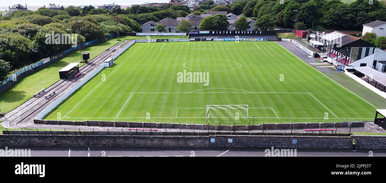 Aerial drone view of Ardrossan Winton Rovers FC ground Stock Photo