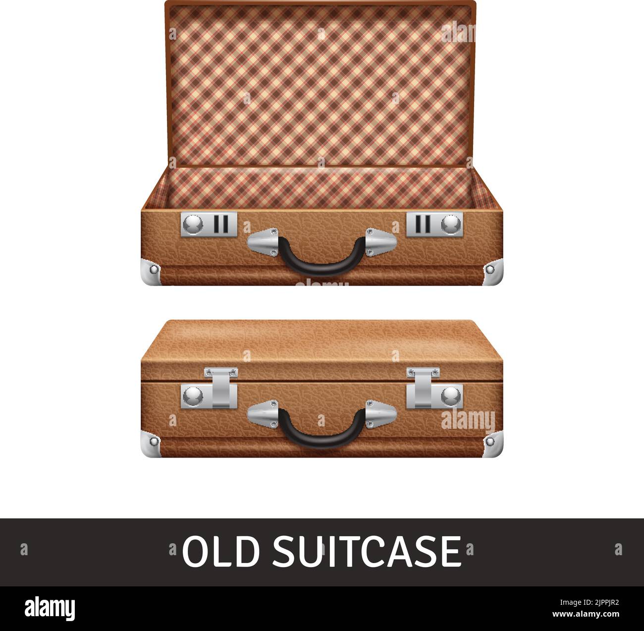 Old brown opened and closed suitcase realistic design isolated vector illustration Stock Vector