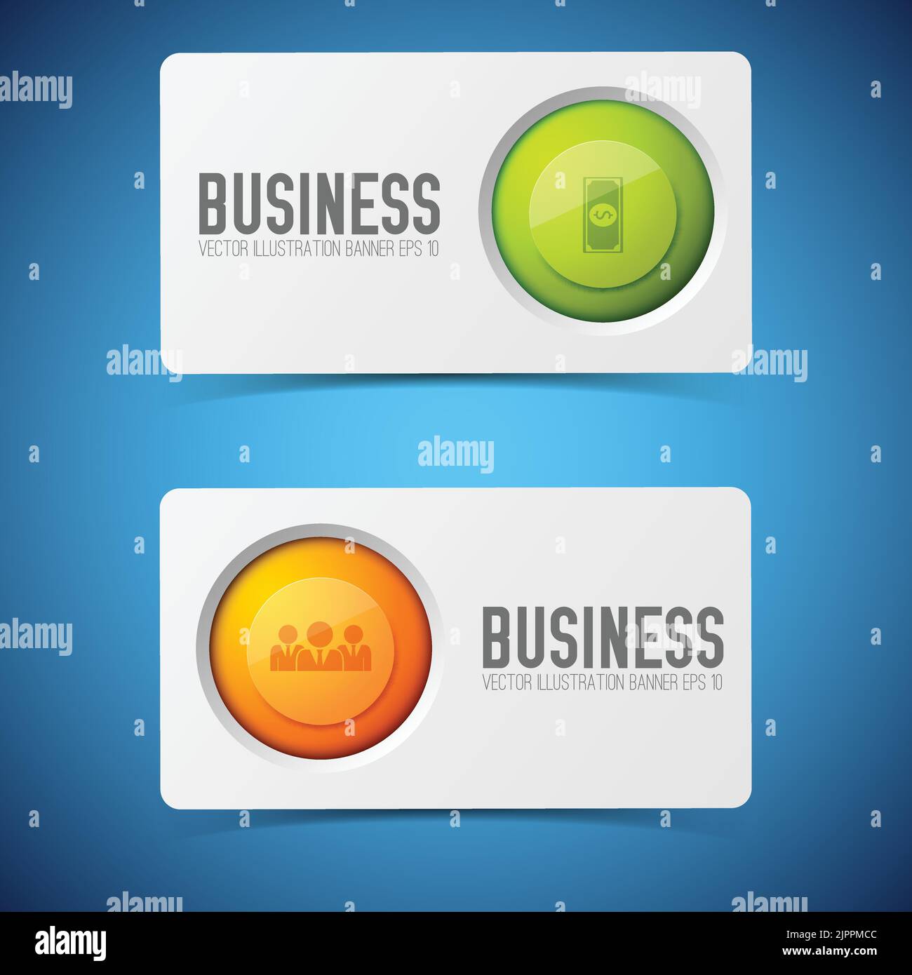 Business infographic concept with set of two isolated business card banners with text and round icons vector illustration Stock Vector