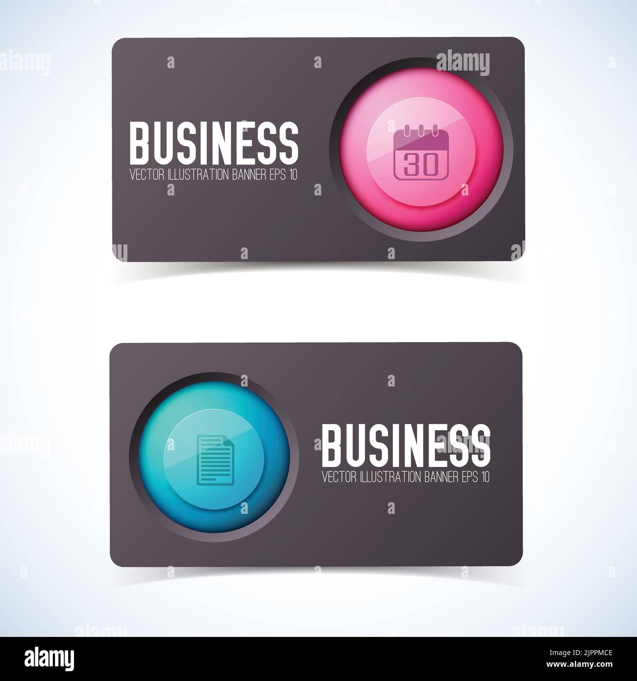 Infographic design concept with two isolated business cards horizontal banners each with round pictogram and text vector illustration Stock Vector