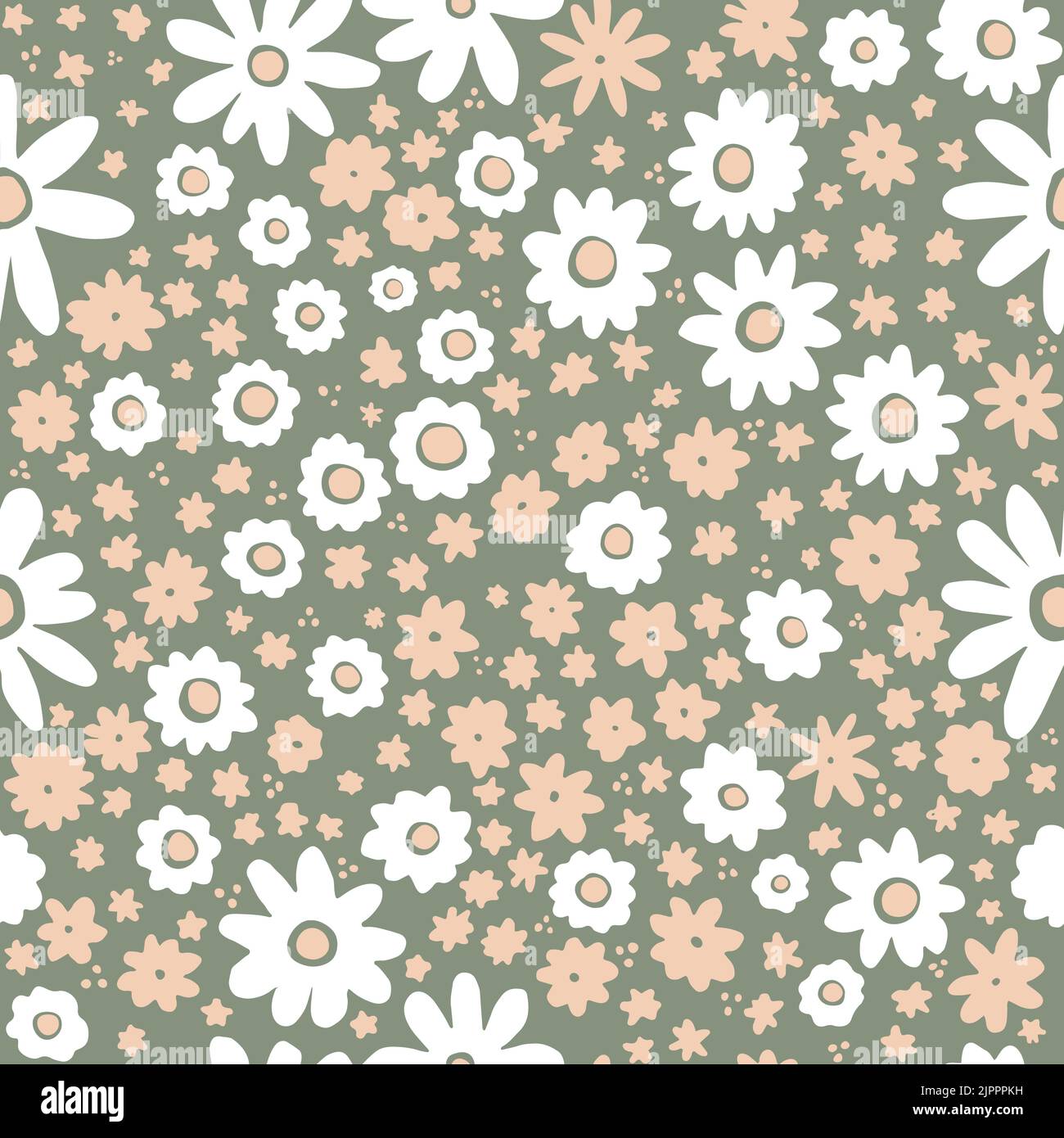 Small white and pink flowers on background vector seamless pattern. Stock Vector