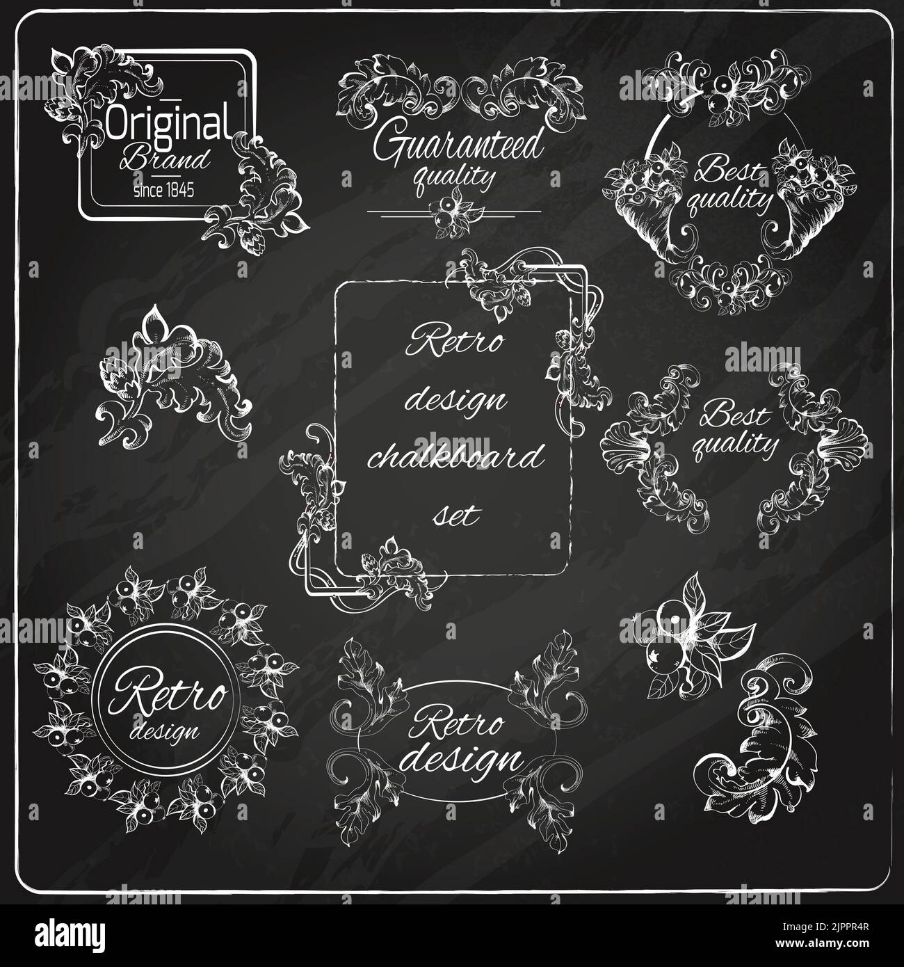 Retro design original floral vintage emblems chalkboard set isolated vector illustration Stock Vector