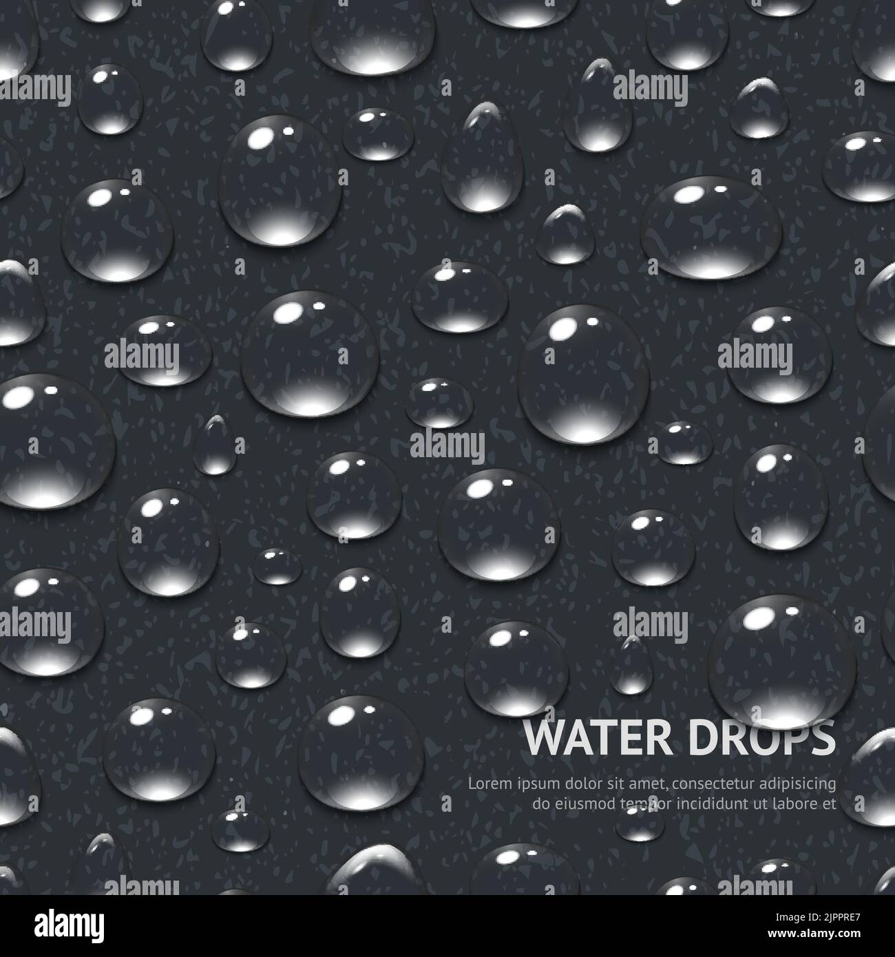 Realistic water drops on black textured background seamless pattern vector illustration Stock Vector