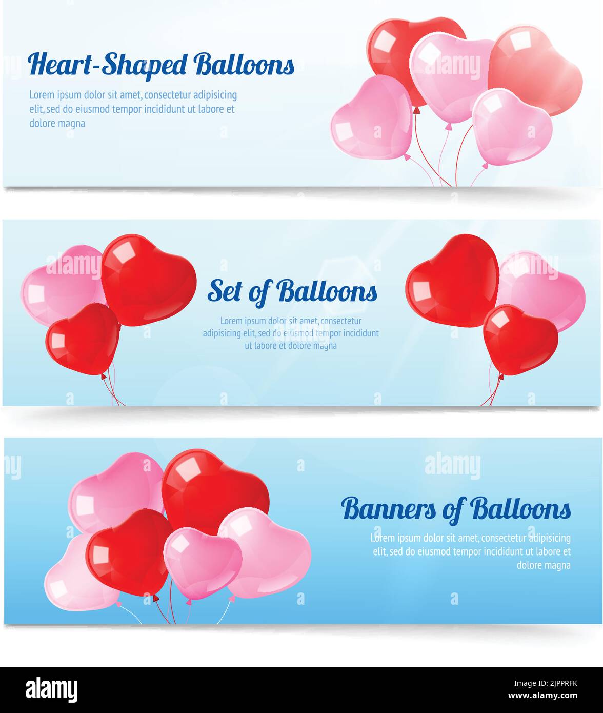 Valentine day party celebration heart shape red wedding balloon decoration horizontal banners set abstract isolated vector illustration Stock Vector