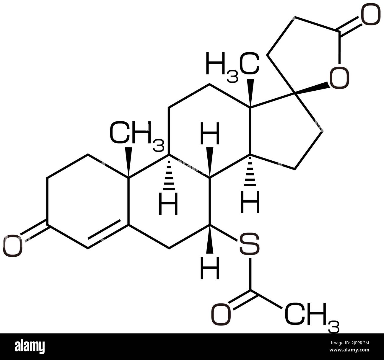 Structural formula of spironolactone, a therapeutic drug used to treat AGA and thinning hair in women Stock Vector