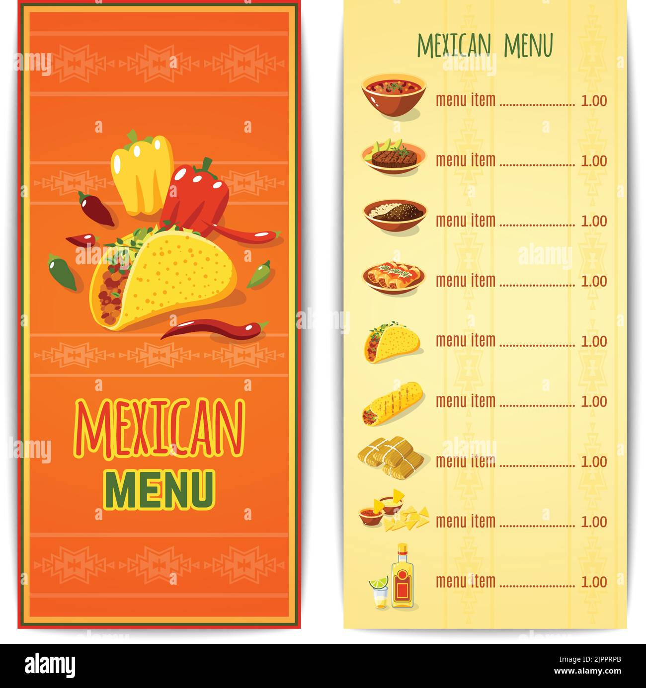 Mexican restaurant menu template with traditional spicy food cuisine