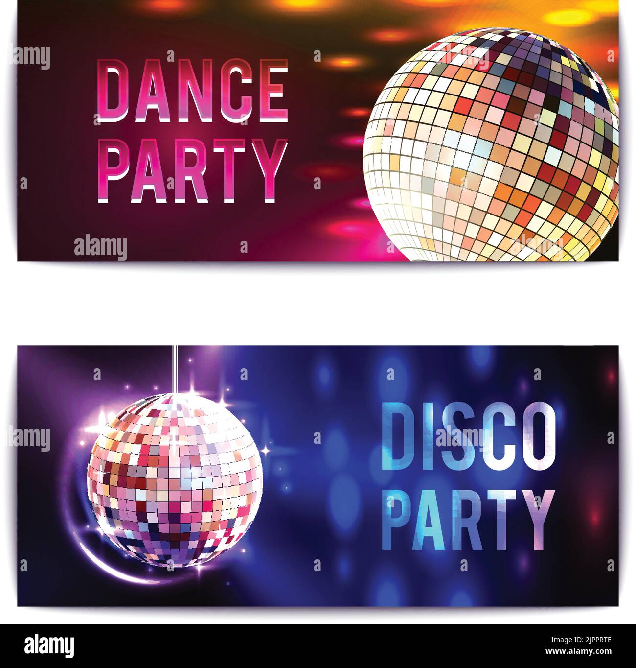 Disco party with glass ball spheres banners horizontal set isolated vector illustration Stock Vector