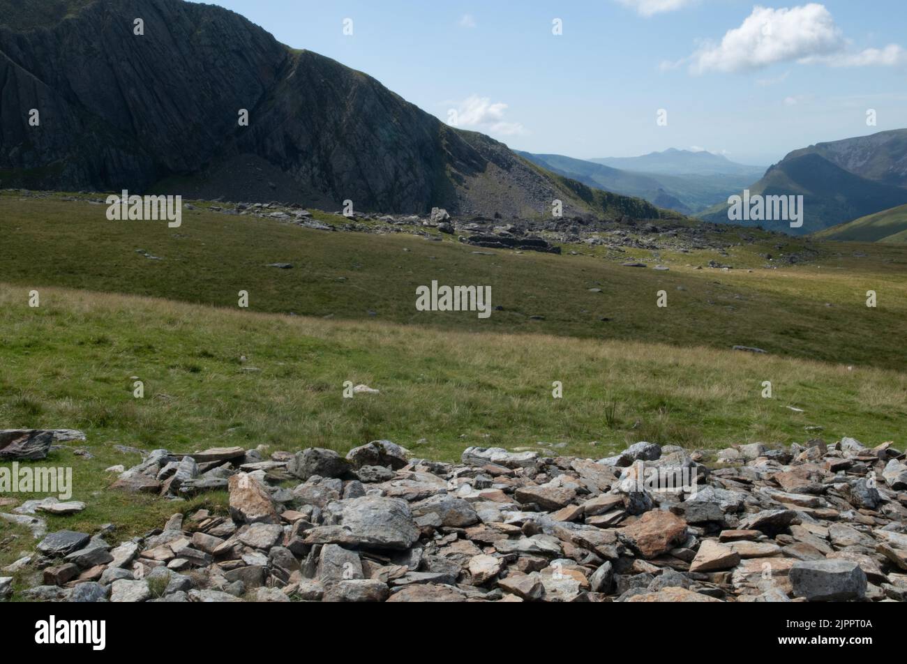 View from the Llanberis Path towards the Lleyn Peninsula, Wales, UK Stock Photo