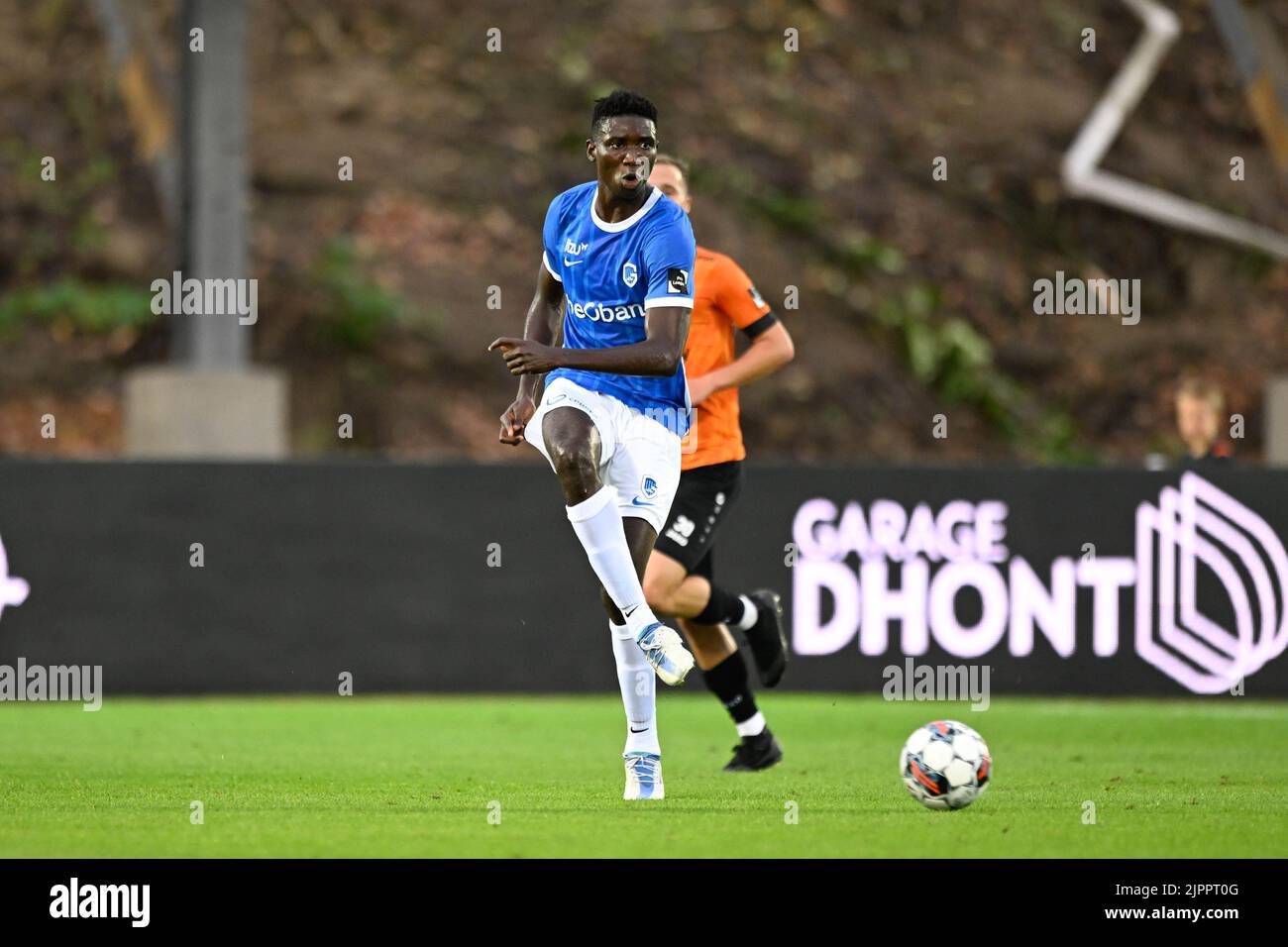 Jong Genk's Ibrahima Sory Bangoura pictured in action during a soccer match between KMSK Deinze and Jong Genk, Friday 19 August 2022 in Deinze, on day 2 of the 2022-2023 'Challenger Pro League' 1B second division of the Belgian championship. BELGA PHOTO FILIP LANSZWEERT Stock Photo