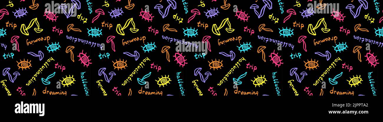 Trippy vector seamless pattern with mushrooms eyes Stock Vector