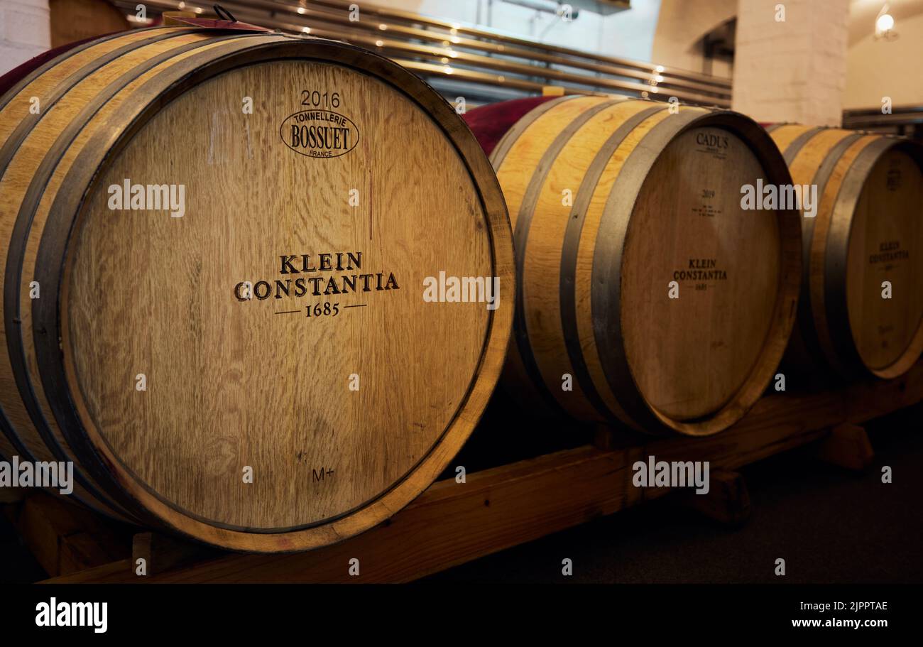 Wooden Wine barrels in the cellar of the Klein Constantia Wine Estate