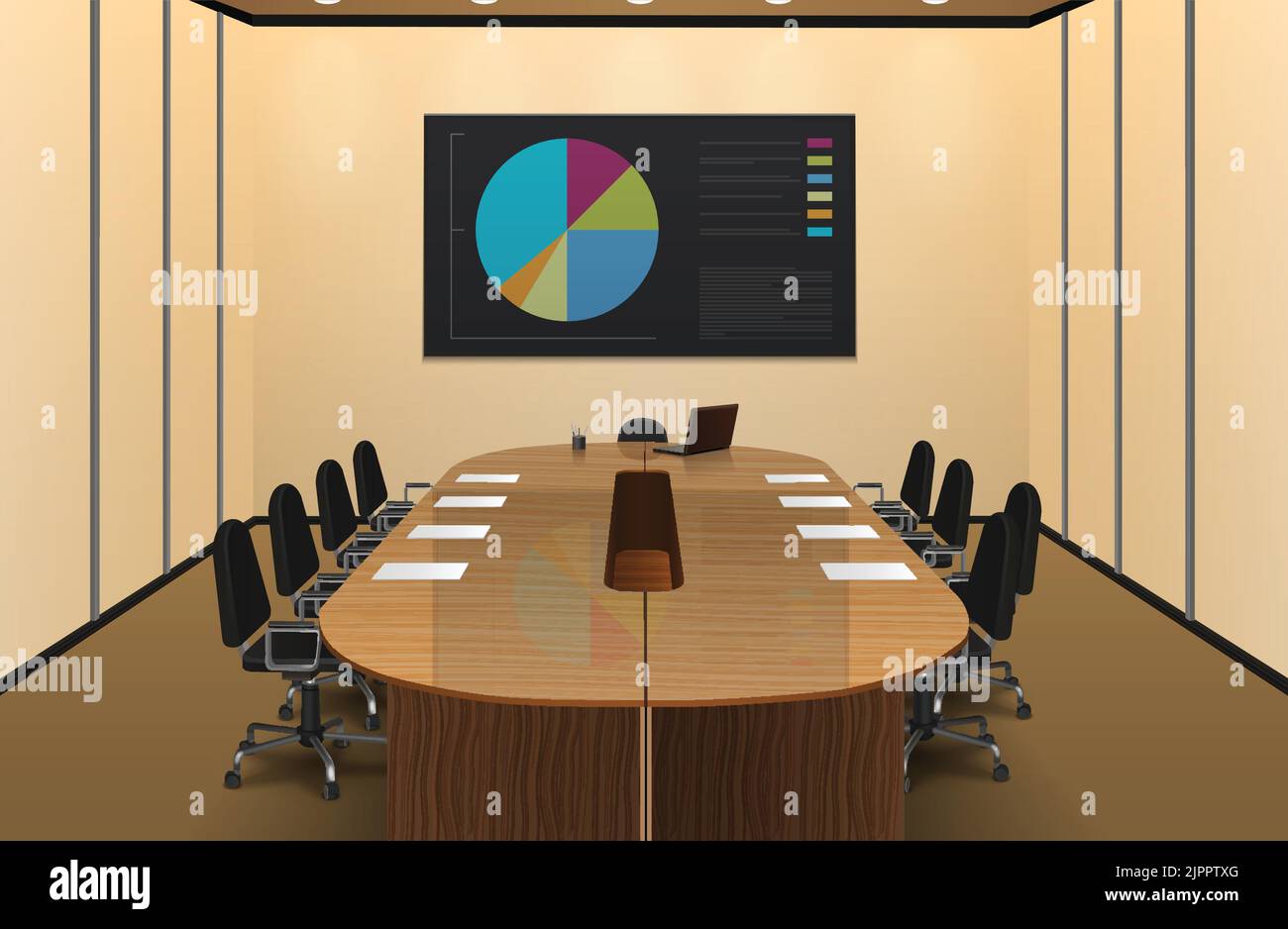 Conference room interior realistic design with chart on the screen vector illustration Stock Vector