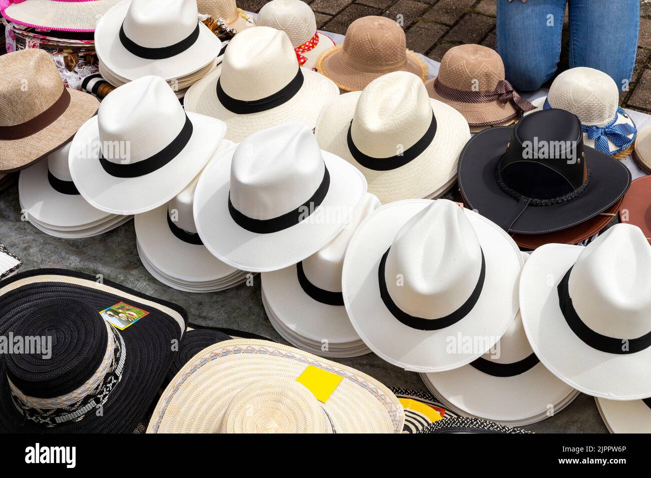 Traditional Colombian hats in store display - Crafts Antioqueño Stock Photo